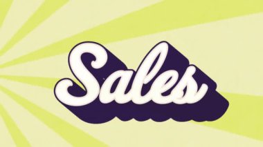 Sarı arka planda beyaz harflerle satış metninin animasyonu. satış, perakende ve tasarruf konsepti dijital olarak oluşturulmuş video.