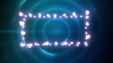 Mavi dairelerin üzerinde fotokopi alanı olan noel süsleme peri ışıklarının animasyonu. Noel, gelenek ve kutlama konsepti dijital olarak oluşturuldu.