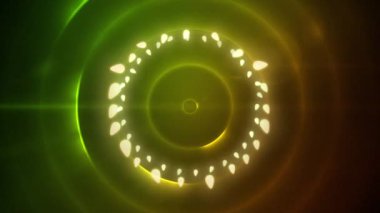 Yeşil dairelerin üzerinde fotokopi alanı olan noel dekorasyonu peri ışıkları animasyonu. Noel, gelenek ve kutlama konsepti dijital olarak oluşturuldu.