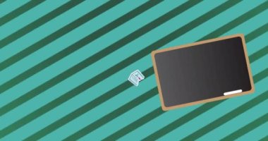 Yeşil arkaplanda hareket eden okul ögeleri simgelerinin canlandırılması. eğitim, geliştirme ve öğrenme konsepti dijital olarak oluşturulmuş video.