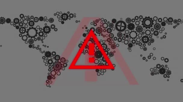 Анімація Ковадла Попереджувальний Знак Над Когнітивною Системою Світовою Картою Глобальна — стокове відео