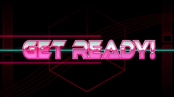ピンクの金属で準備テキストを取得するアニメーション 黒のネオンライン上 ビデオゲーム エンターテイメントとデジタルインターフェースの概念デジタル生成されたビデオ — ストック動画