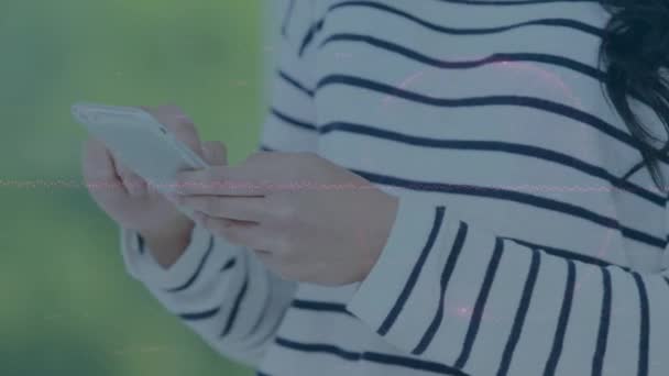 Akıllı Telefon Kullanan Bir Kadının Orta Bölümüne Karşı Dönen Küre — Stok video