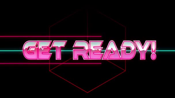 Animace Připraveného Textu Růžové Metalíze Přes Neonové Čáry Černé Video — Stock video