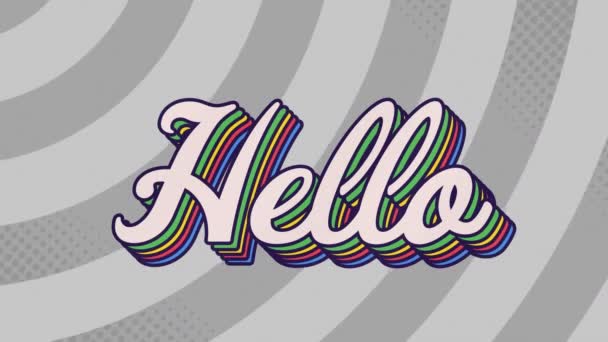 Animation Hello Text Colourful Letters Gray Background Social Media Communication — Stock Video