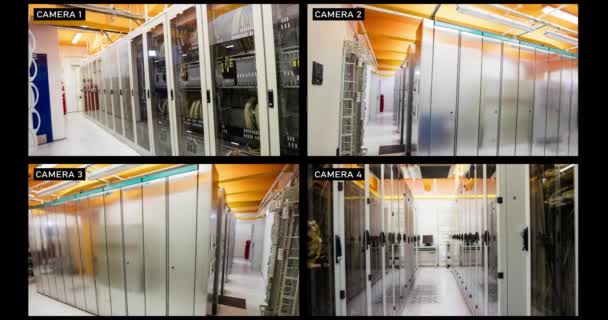 Composto Viste Quattro Telecamere Sicurezza Sale Server Computer Azienda Concetto — Video Stock