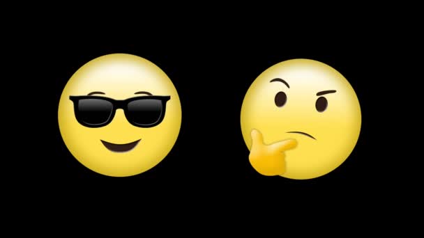 Animação Dois Ícones Emoji Fundo Preto Conceito Global Mídia Social — Vídeo de Stock