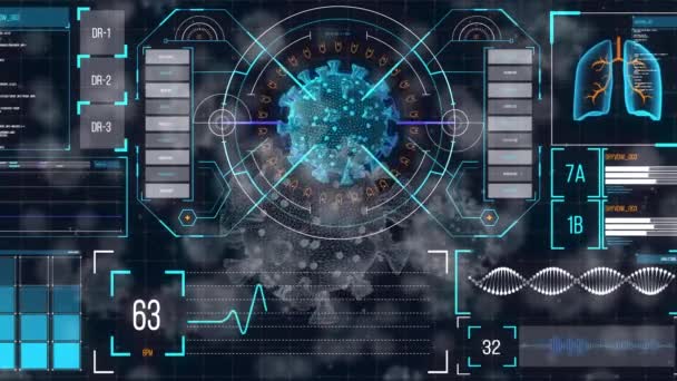 Animación Covid Cell Sobre Estadística Procesamiento Datos Global Covid Concepto — Vídeo de stock