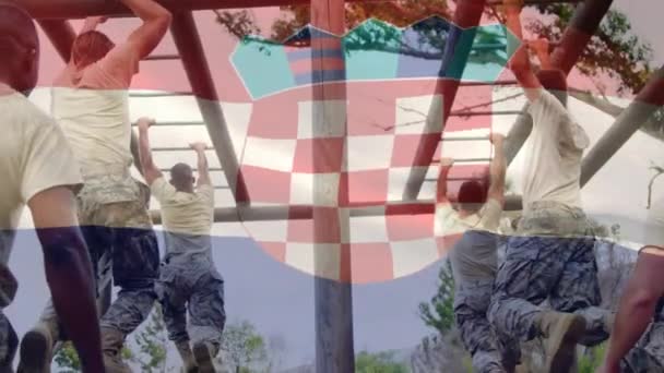 Animation Der Kroatischen Flagge Die Über Soldaten Weht Die Affenstäben — Stockvideo