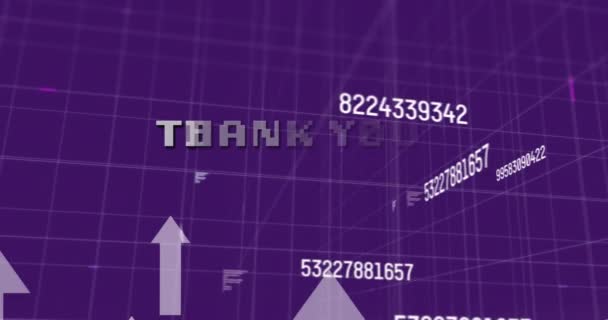 Animazione Ringraziamento Testo Frecce Sulla Griglia Elaborazione Dei Dati Videogiochi — Video Stock