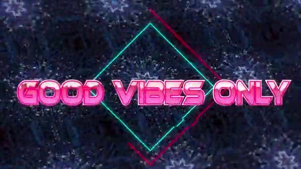 Animation Good Vibes Only Text Pink Metallic Neon Lines Blue — Stock Video