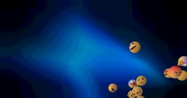 Animacja Ikon Emoji Unoszących Się Niebieskim Tle Globalne Media Społecznościowe — Wideo stockowe