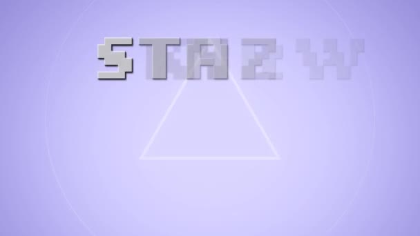 动画的白色像素文字开始 在脉动的白色形状之上 在淡紫色背景 电子游戏 娱乐和数字界面概念数字生成的视频 — 图库视频影像