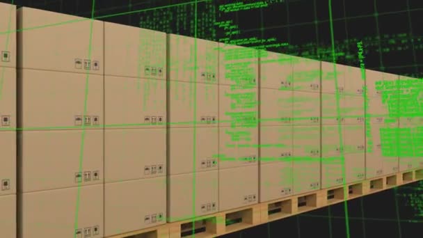 Processamento Dados Através Rede Grade Contra Várias Caixas Entrega Correia — Vídeo de Stock