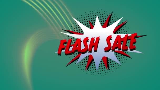 Flash Verkaufstext Über Retro Sprechblase Gegen Digitale Wellen Auf Grünem — Stockvideo