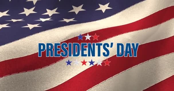 Animation Presidents Day Text Red White Blue Stars American Flag — 비디오