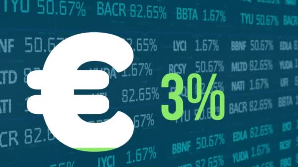 Animación Del Signo Del Euro Con Porcentaje Sobre Procesamiento Datos — Vídeos de Stock