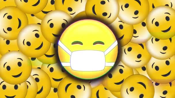 Glitch Effect Het Gezicht Emoji Dragen Gezichtsmasker Tegen Meerdere Knipogen — Stockvideo