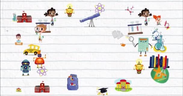 Animation Colorful School Items Icons White Background Education Learning Concept — Stock Video