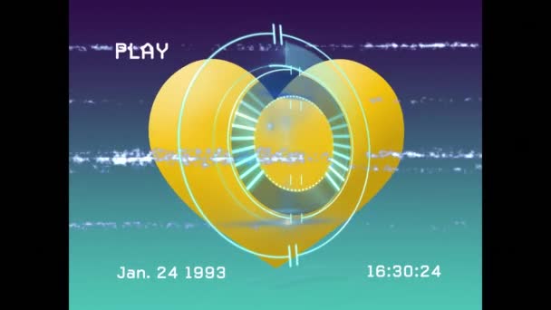 Animation Play Digital Interface Heart Icon Scope Screen Glitch — Stock Video