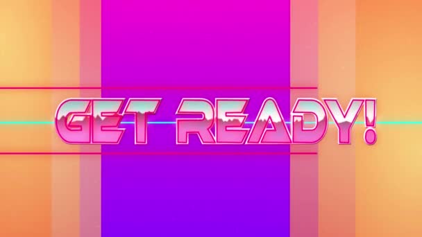 在橙色和紫色的霓虹灯线上 用粉色金属动画准备好文字 电子游戏 娱乐和数字界面概念数字生成的视频 — 图库视频影像
