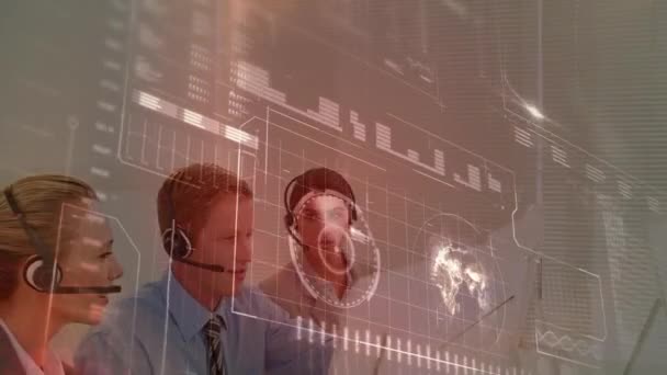 Animation Financial Data Processing Business People Wearing Headsets Working Office — Stock Video