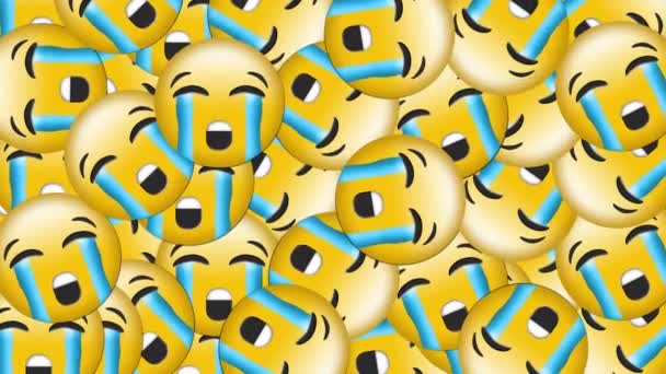 Digital Animation Flera Gråtande Ansikte Emojis Faller Mot Svart Bakgrund — Stockvideo