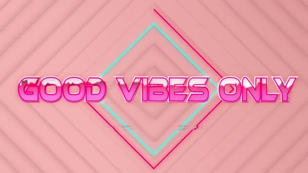 Animatie Van Goede Vibraties Alleen Tekst Roze Metallic Neon Lijnen — Stockvideo