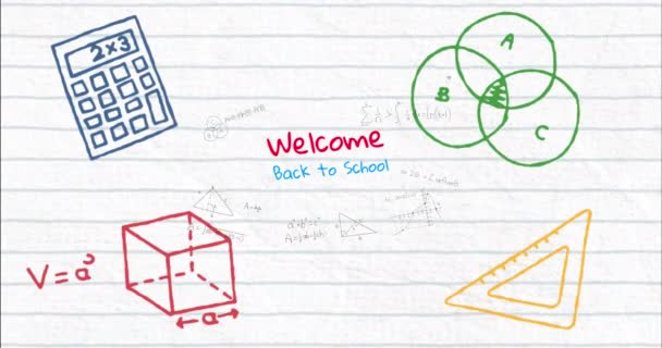 Animation Welcome Back School Text School Items Icons Education Learning — Stock Video