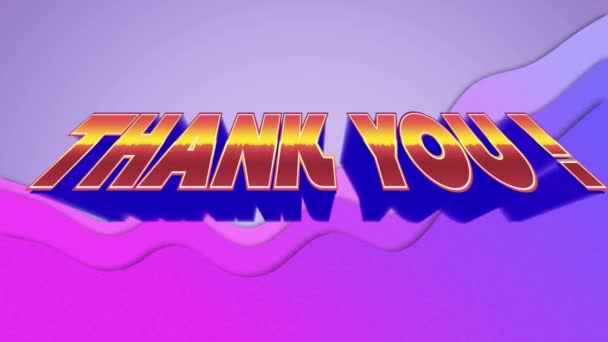 橙色和蓝色文字的动画谢谢你 在紫色的波浪上 电子游戏 娱乐和数字界面概念数字生成的视频 — 图库视频影像