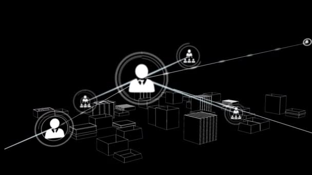 Animação Redes Conexões Com Ícones Sobre Cidade Desenho Girando Fundo — Vídeo de Stock