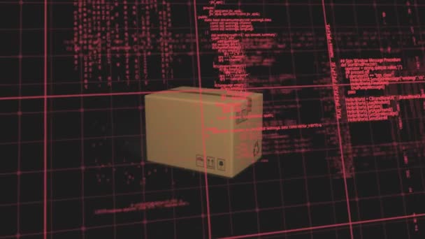 Zpracování Dat Gridové Síti Přes Doručovací Box Černém Pozadí Logistika — Stock video