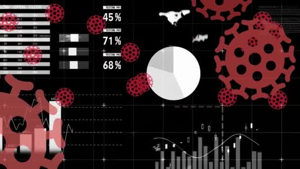 Animación Covid Celdas Sobre Estadísticas Procesamiento Datos Global Covid Concepto — Vídeo de stock
