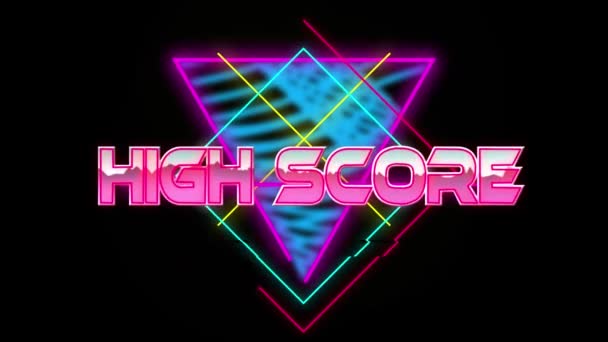 在黑色的霓虹灯线上用粉色金属动画的高分文字 电子游戏 娱乐和数字界面概念数字生成的视频 — 图库视频影像