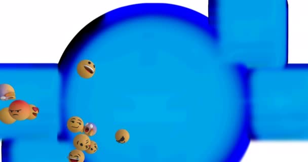 Animazione Icone Emoji Galleggianti Sfondo Blu Social Media Globali Concetto — Video Stock