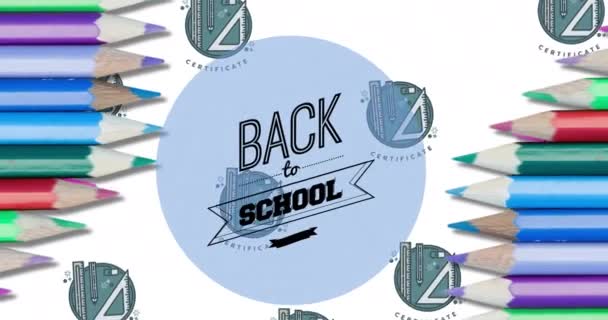Animace Zpět Školy Text Přes Školní Položky Koncepce Vzdělávání Vývoje — Stock video