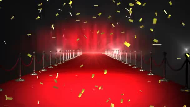 用狗仔队的闪光灯在红地毯的场地上展示了金冠的动画效果 颁奖典礼 活动和庆祝概念数字制作的视频 — 图库视频影像