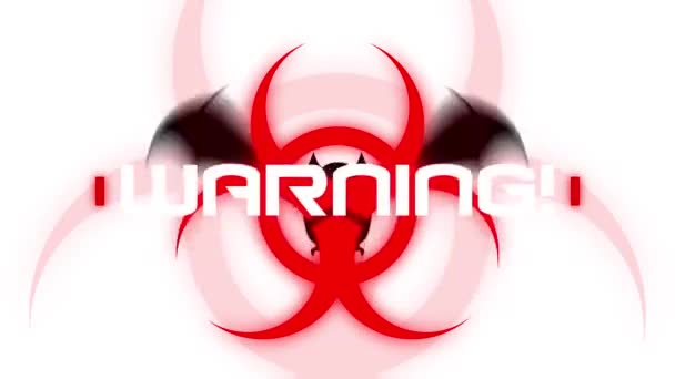 Animación Advertencia Texto Sobre Símbolo Peligro Biológico Rojo Murciélago Blanco — Vídeos de Stock