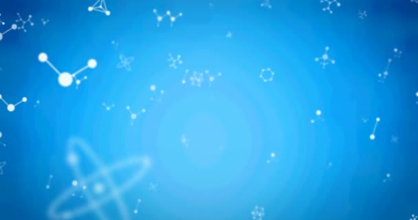 Animation White Molecules Floating Blue Background Science Research Concept Digitally — Stock Video