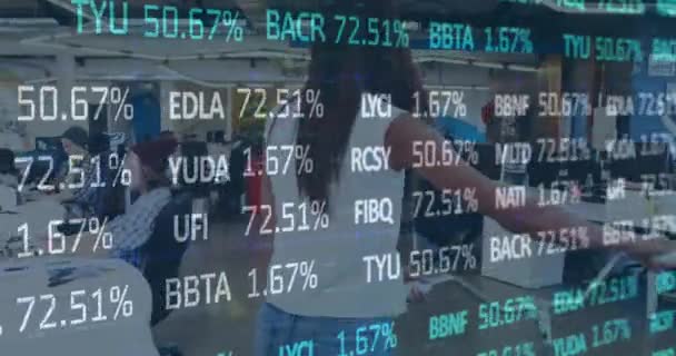 Animação Processamento Dados Financeiros Sobre Pessoas Negócios Que Trabalham Escritório — Vídeo de Stock