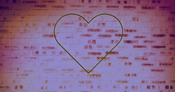 Tuğla Duvarın Üzerinde Neon Kalp Ikonu Canlandırması Sosyal Medya Bağlantılar — Stok video