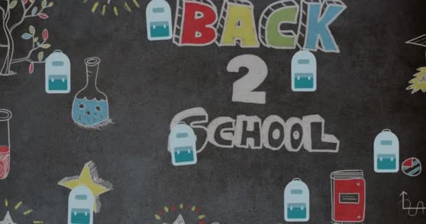 Анімація Повернення Шкільного Тексту Над Шкільними Іконками Освіта Розробка Навчання — стокове відео