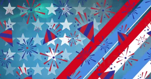 Animation Moving Red White Blue Stars Stripes Patterns American Flag — Stock Video