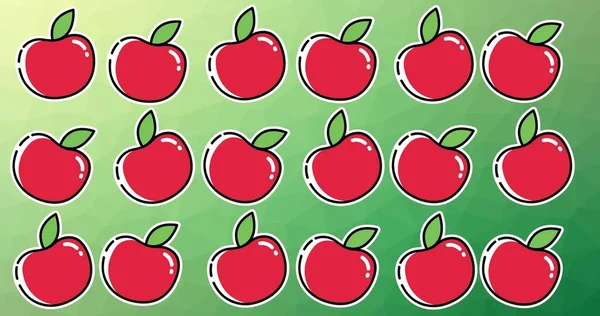 Sammansättning Rader Röda Äpplen Grön Bakgrund Sommar Frukt Och Färg — Stockfoto