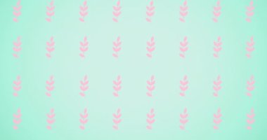 Mavi arkaplandaki pembe yaprakların animasyonu. Doğa, tropikal bitki, yaz ve tatil konsepti dijital olarak üretilen video.