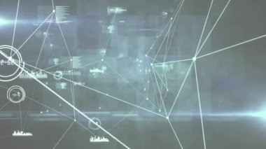 Gri arkaplan üzerinde bağlantı ağı ve veri işleme ağının dijital animasyonu. küresel ağ ve teknoloji kavramı