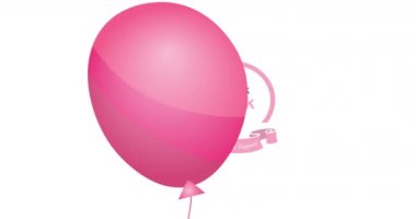 Pembe kurdele logosu ve göğüs kanseri metninin üzerinde uçan pembe balonun animasyonu. Göğüs kanseri pozitif farkındalık kampanyası konsepti dijital olarak üretildi.