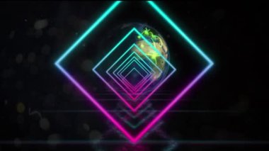 Dünya üzerinde parlayan neon tünelin animasyonu. küresel bağlantılar, alan ve renk konsepti dijital olarak oluşturulmuş video.