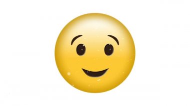 Beyaz arkaplanda göz kırpan yüz emojisi üzerinde yüzen beyaz parçacıkların dijital animasyonu. ifade ve iletişim kavramı