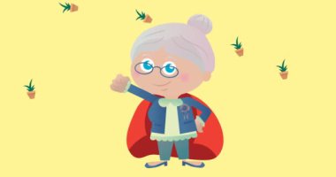 Yeşil arka planda gülümseyen büyükannenin kompozisyonu. Mutlu aile, sevgi ve destek konsepti dijital olarak oluşturulmuş imaj.